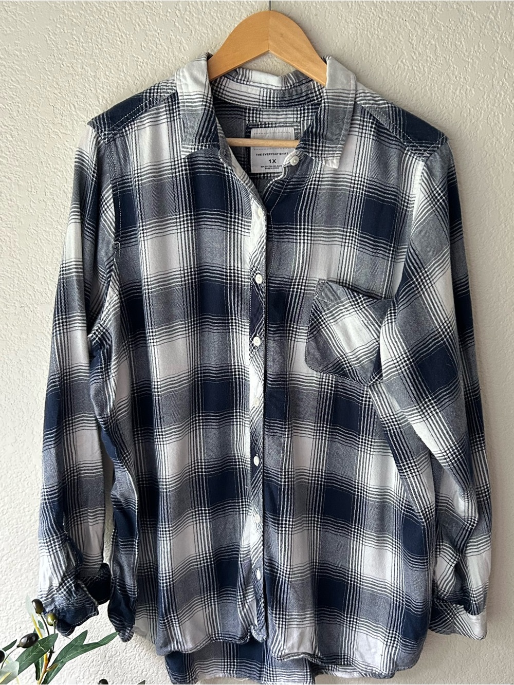 Women’s Navy & White Plaid Button-Down Shirt